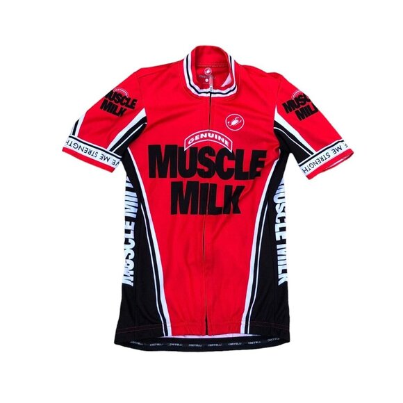 CASTELLI Muscle Milk Cycling Jersey Shirt SMALL Red Full Zip Bike Short Sleeve - Picture 1 of 11
